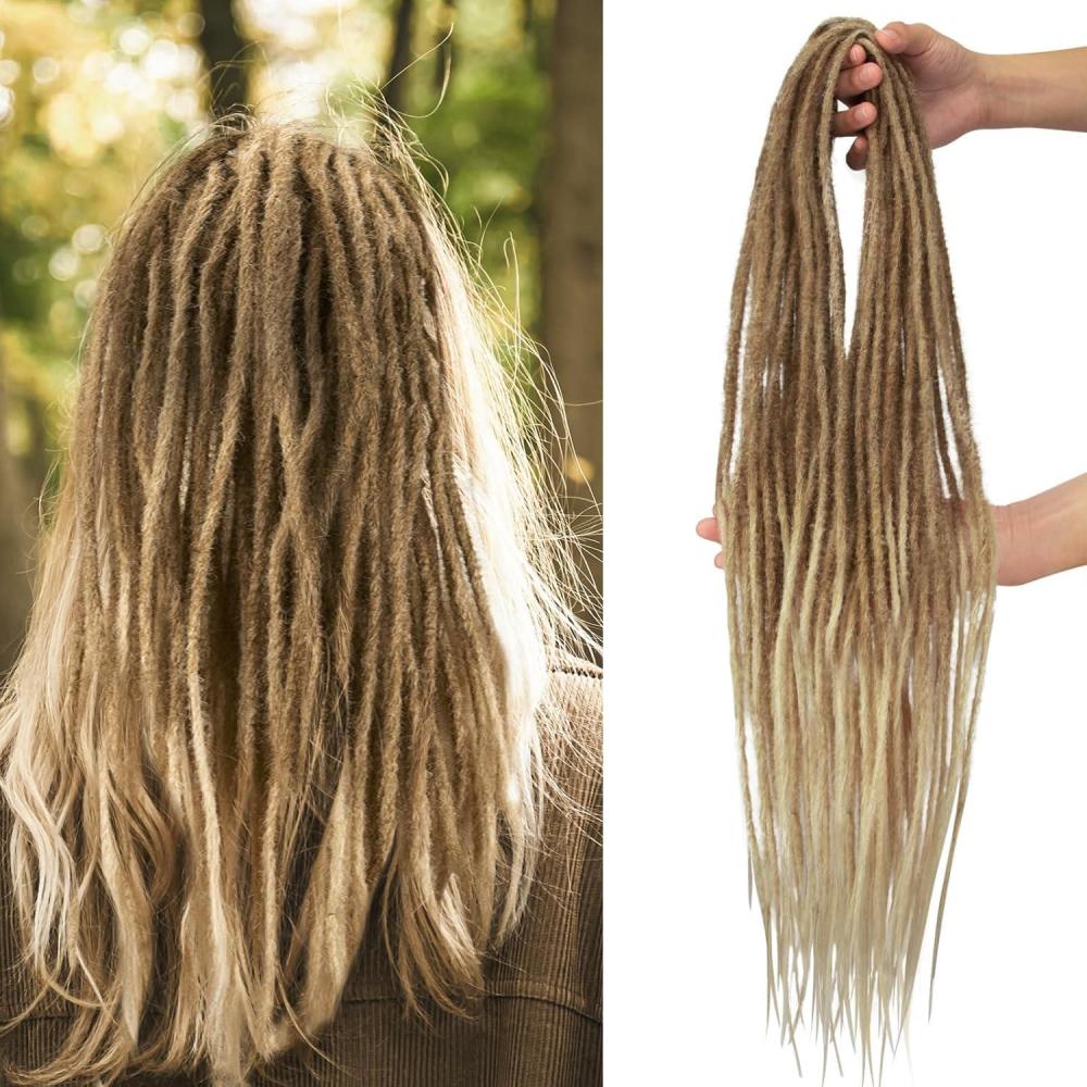 image:imageNoverlife 60cm 10 brins Ombre Buff fait  la main synthtique dreadlocks doux Double extrmit Extensions mince 06 cm Locs Crochet cheveux tresss lger Dreads Reggae cheveux HipHop Hippie StyleOmbre Buff