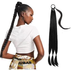 1 PCS Extension de Queue de Cheval Tressée avec Attache Cheveux,Queue de Cheval DIY Naturel doux Synthétique Postiche pour les Femmes,Noir