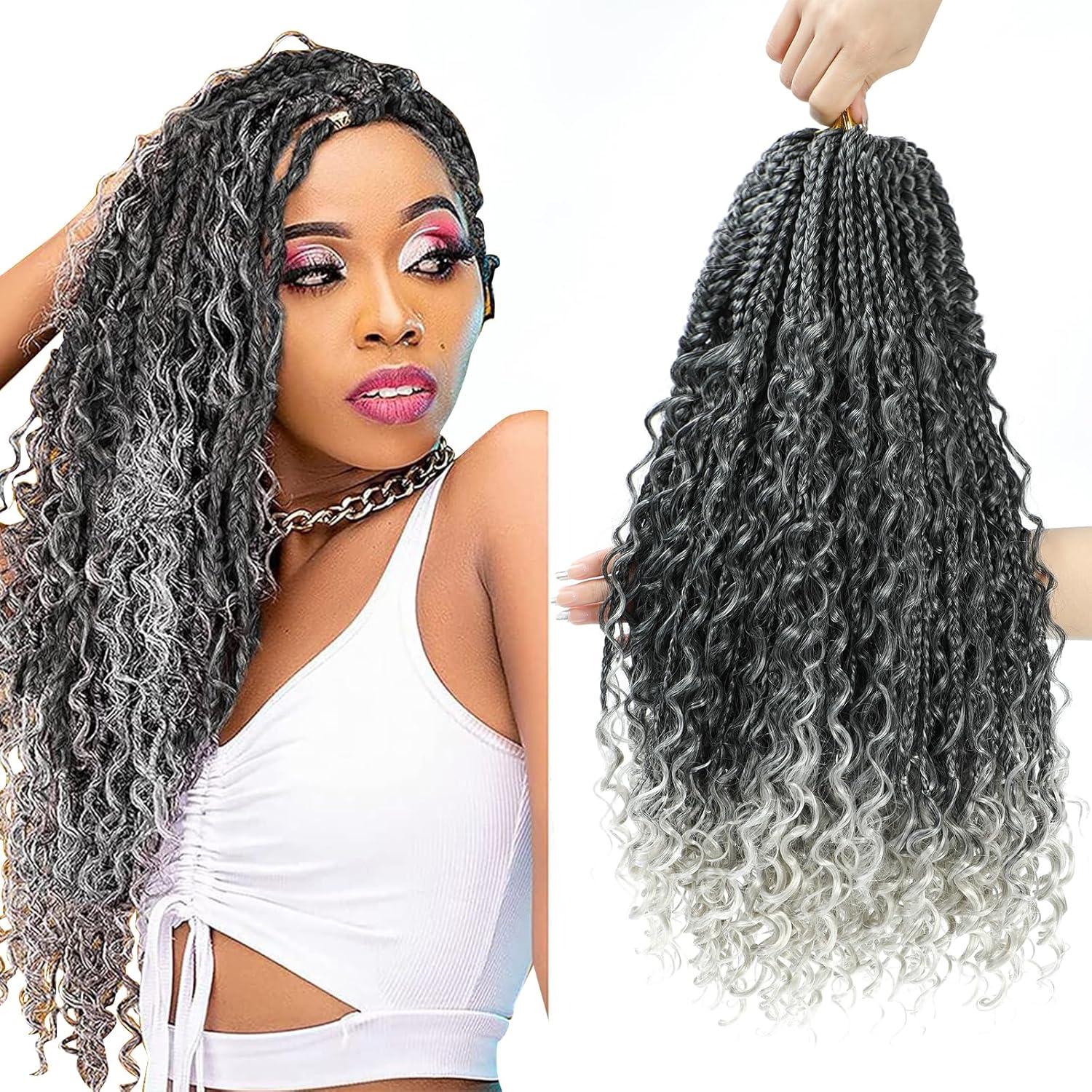 image:image8 Packs Boho Crochet Braids Meches Hair Pre Loop Meches Pour Tresses Africaine Goddess Box Braids Extensions de cheveux pour femmes noires 306 cm Lot de 8 1B30271BSilver