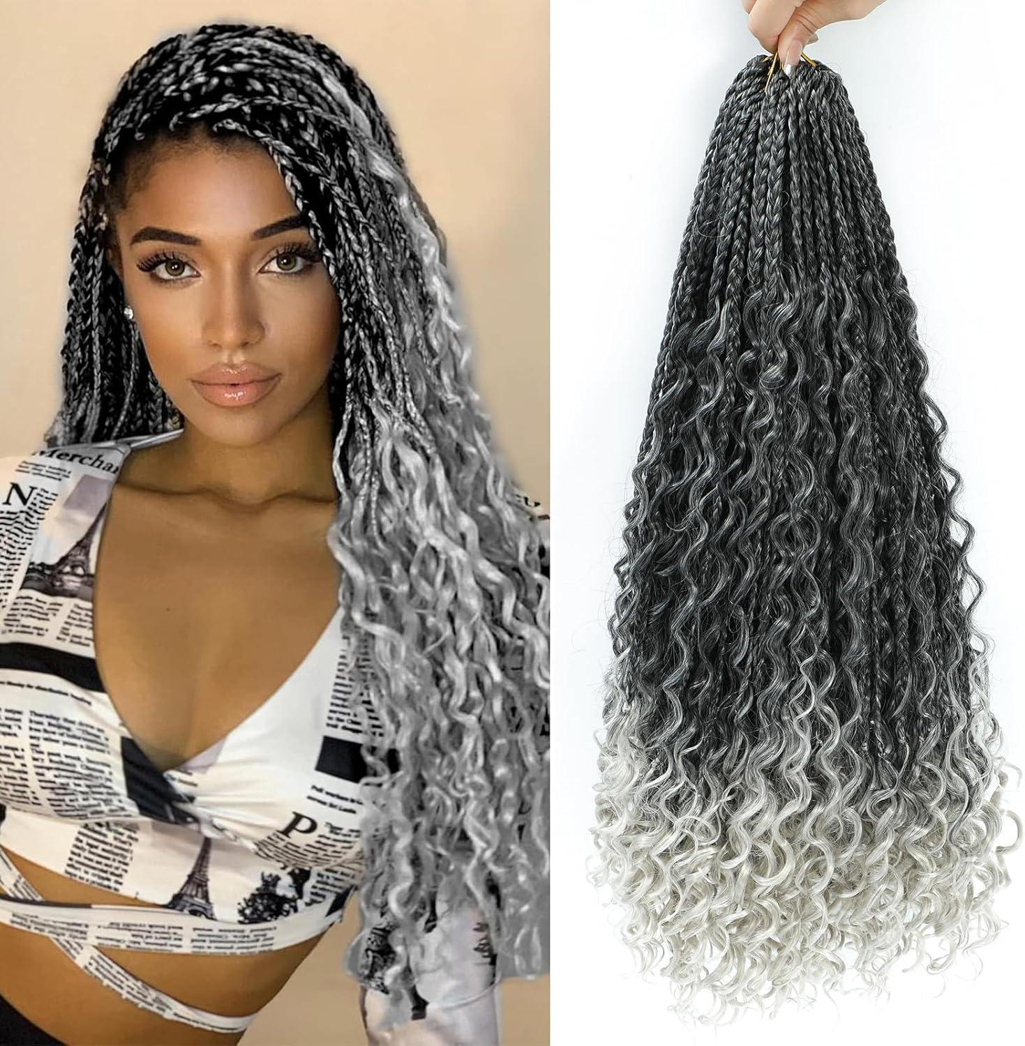 image:image8 Packs Boho Crochet Braids Meches Hair Pre Loop Meches Pour Tresses Africaine Goddess Box Braids Extensions de cheveux pour femmes noires 306 cm Lot de 8 1B30271BSilver