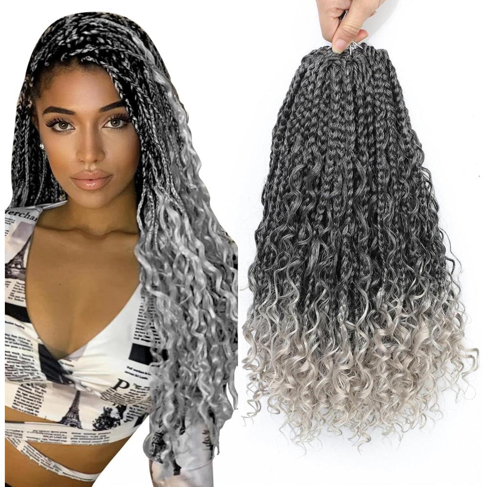image:image8 Packs Boho Crochet Braids Meches Hair Pre Loop Meches Pour Tresses Africaine Goddess Box Braids Extensions de cheveux pour femmes noires 306 cm Lot de 8 1B30271BSilver