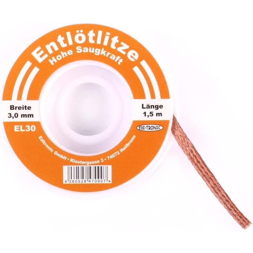 image:imageEDITRONIC tresse dessouder 3mm haute capacit dabsorption sur une bobine cuivre1 bobine de 1 5 m 3 mm