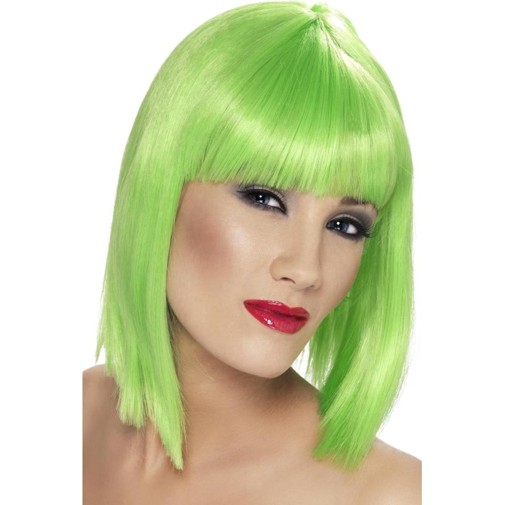 image:imageSmiffys Perruque glam lila cheveux courts dgrads avec frange HalloweenVert Fluo