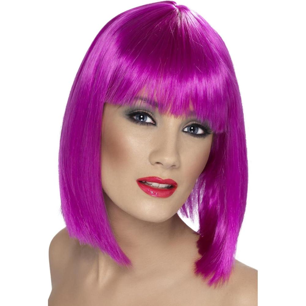 image:imageSmiffys Perruque glam lila cheveux courts dgrads avec frange HalloweenViolet Fluo