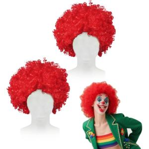 2 Pièces Perruque Afro Bouclée, Perruque Carnavala Années 60 70 80, Style Hair Funk Hippie Disco, Rock Halloween, Unisexe Accessoire Déguisement (Rouge)(Rouge)