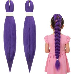 2 Pièces Rajout Cheveux Tresses Violet, Purple Braiding Hair Extensions, Perruque Kpop Violette Anime, Idéale pour Bals Masqués, Cosplay, Fête et Style Quotidien, Halloween, Carnaval