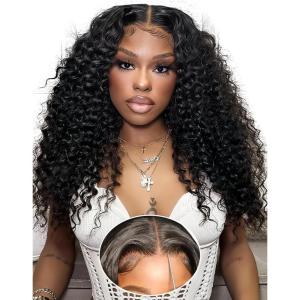 26 Pouces Deep Wave Perruque Femme Naturelle Brésilien Perruque Naturel Humaine Sans Colle Cheveux Humain bouclée 6X6 200% Densité Glueless HD Lace Wig Human Hair Pre Plucked Pre Cut No Glue(66cm)(Couleur naturelle)