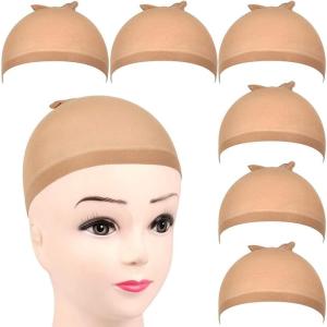 6 Pièces Casquettes de Perruque Nues, Bonnets en Nylon Extensible Doux et Respirants pour Femmes et Hommes(Nu)