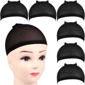 6 Pièces Casquettes de Perruque Nues, Bonnets en Nylon Extensible Doux et Respirants pour Femmes et Hommes(noir)