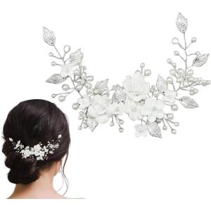 1 Pièce Mariage Feuilles Vignes de Cheveux, Accessoire Cheveux Mariage, Perle Bandeau de Mariage Bijoux de Cheveux de Mariée, Coiffure Perlée pour Femmes et Filles