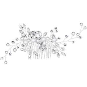 1 Pièces Pince À Cheveux De Mariage De Mariée En Cristal, Accessoires de mariée, Peigne de Cheveux de Mariée, Épingle à Fleur De Perle, Mariée Décorative Bandeau Fête de Mariage(Argent-4)