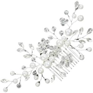 1 Pièces Pince À Cheveux De Mariage De Mariée En Cristal, Accessoires de mariée, Peigne de Cheveux de Mariée, Épingle à Fleur De Perle, Mariée Décorative Bandeau Fête de Mariage(Argent-1)