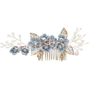 1 Pièces Pince À Cheveux De Mariage De Mariée En Cristal, Accessoires de mariée, Peigne de Cheveux de Mariée, Épingle à Fleur De Perle, Mariée Décorative Bandeau Fête de Mariage(Bleu)