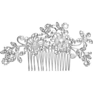 1 Pièces Pince À Cheveux De Mariage De Mariée En Cristal, Accessoires de mariée, Peigne de Cheveux de Mariée, Épingle à Fleur De Perle, Mariée Décorative Bandeau Fête de Mariage(Argent-3)
