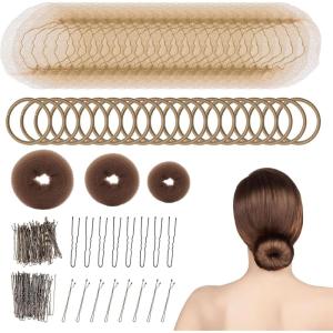 183 Pièces Marron Cheveux Donuts Chignons Kit, Machine à Pain Donut Filet Chignon Danse Pince Chignon en Forme de U Epingles à Cheveux Elastique Accessoires de Coiffure pour Enfant Fille Femme(Brun)